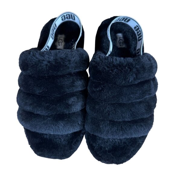 UGG K Fluff Yeah Slides Women's Size 6 in Black in Excellent Near Mint Condition - Picture 3 of 8